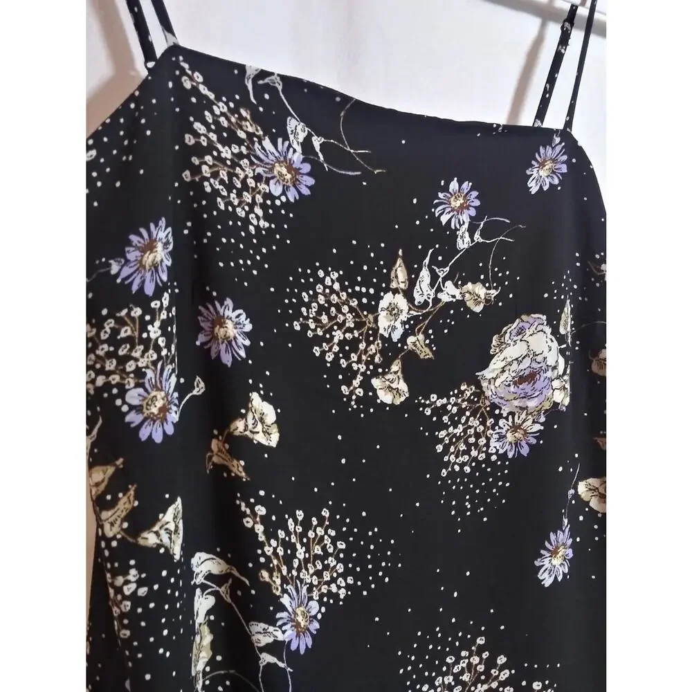 Francesca’s Mi Ami Black Dark Floral Mini Dress with Lilac Accents Size XS